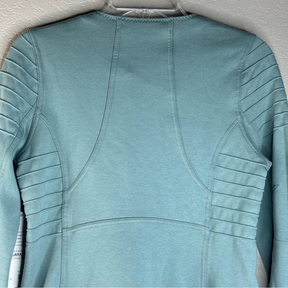 Athleta Small Tiffany Blue Work Out Moto Ribbed Jacket Zipper Front Zip Pockets - Picture 6 of 16